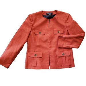 Kasper Collarless Lined Blazer Jacket Size 10P Burnt Orange Rust Petite